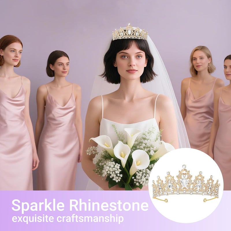 Queenship Tiara Crown for Women, Queen Tiara for Birthday Prom Bridal Party Custome Gold - Image 5